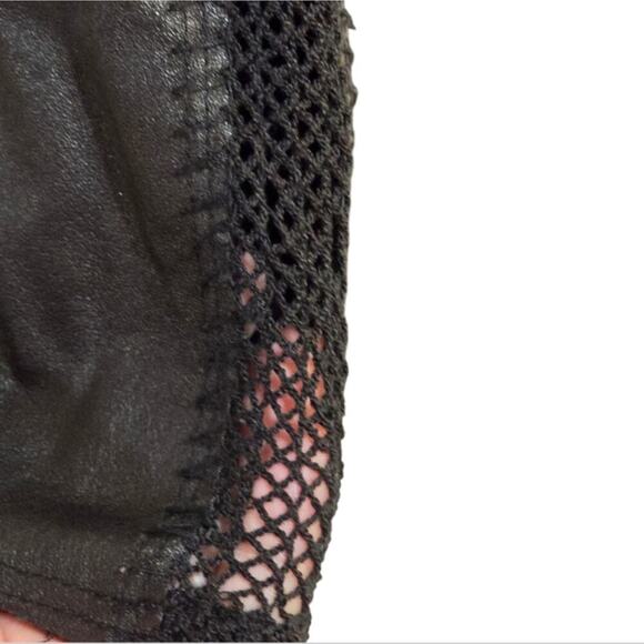 STELLA & JAMIE Genuine Leather Sleeve Crochet Top Stretch Tunic Black Small - Picture 3 of 11